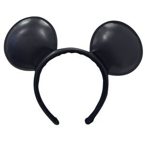 Disney Parks Mickey Mouse Signature Black Faux Leather Ears Bowless Headband